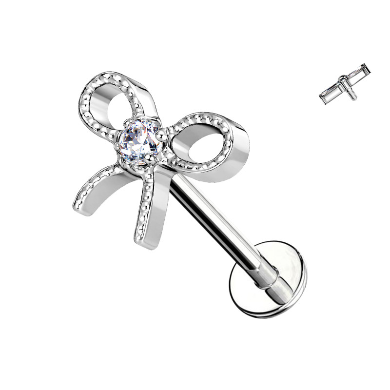 Piercing Labret in Titanio con Fiocco e Cristallo