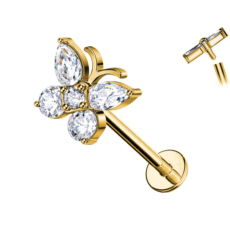 Piercing Labret con Farfalla e Cristalli in Titanio