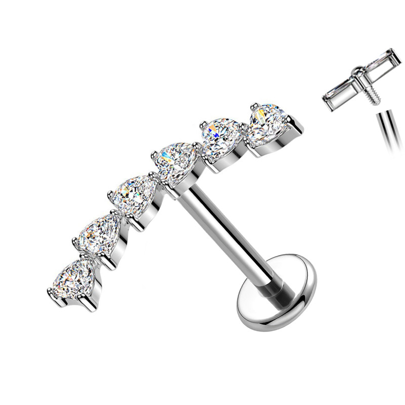 Piercing Labret con Cristalli Marquise a Ventaglio in Titanio