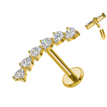 Piercing Labret con Cristalli Marquise a Ventaglio in Titanio