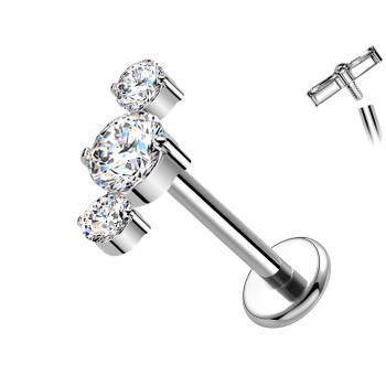 Piercing Labret in Titanio con Tre Cristalli