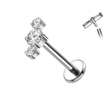 Piercing Labret in Titanio con Tre Cristalli