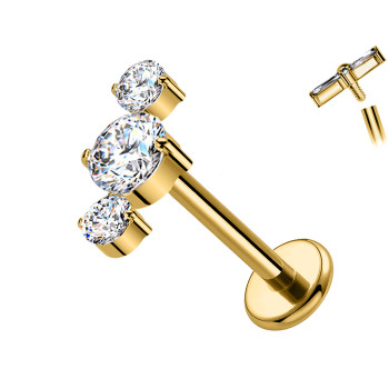 Piercing Labret in Titanio con Tre Cristalli