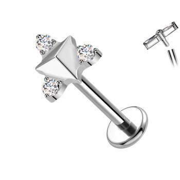 Piercing Labret in Titanio con Stella e Tre Cristalli