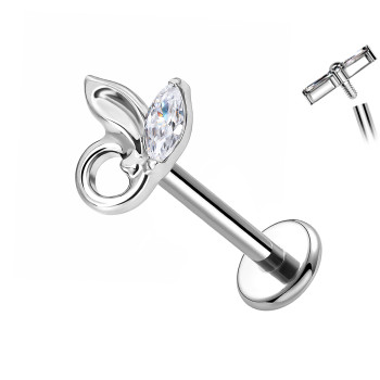 Piercing Labret in Titanio con Coniglietto Stilizzato e Cristallo