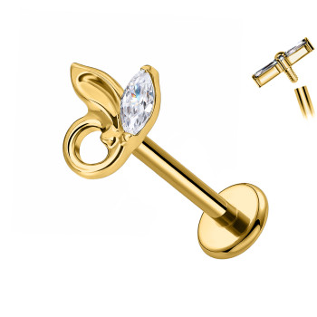 Piercing Labret in Titanio con Coniglietto Stilizzato e Cristallo