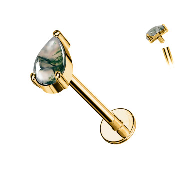 Piercing Labret in Titanio con Agata Muschiata a Goccia