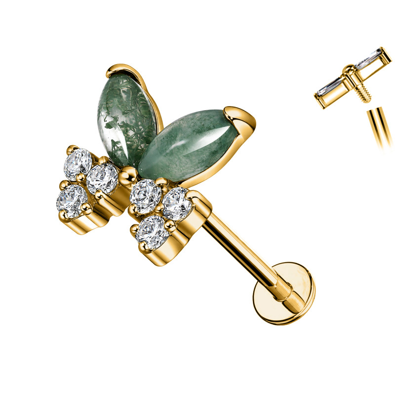 Piercing Labret in Titanio con Farfalla in Agata Muschiata