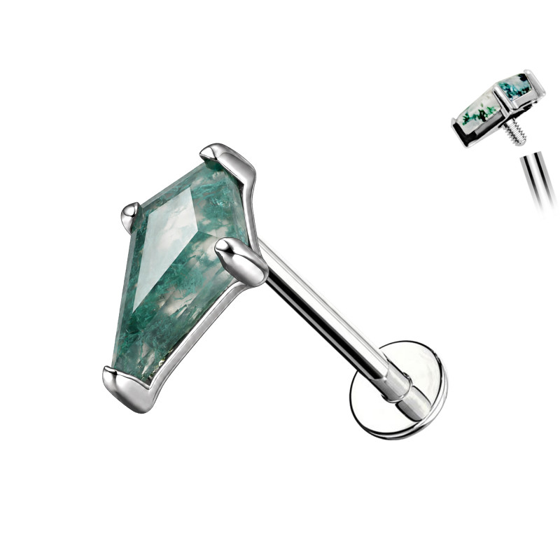 Titanium Labret Piercing with Geometric Moss Agate