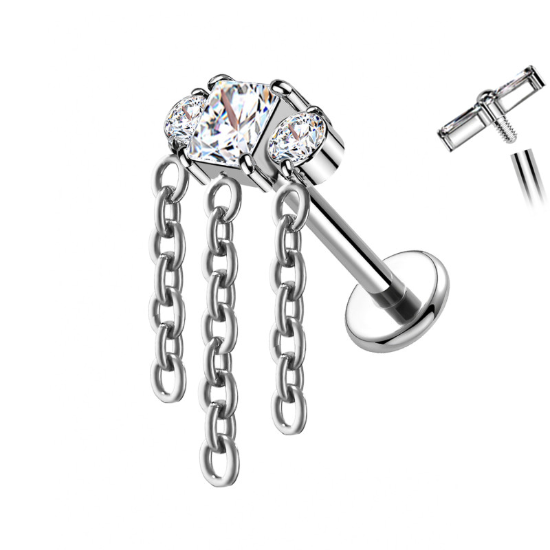 Piercing Labret in Titanio con Cristalli e Catene