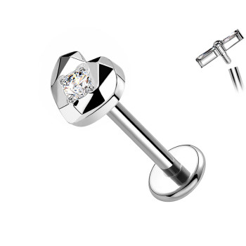 Piercing Labret in Titanio con Cuore e Cristallo
