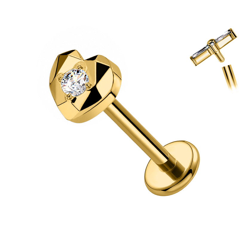 Piercing Labret in Titanio con Cuore e Cristallo