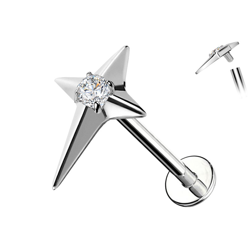 Titanium Labret Piercing with North Star and Crystal