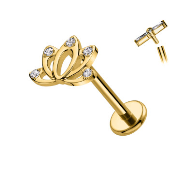 Piercing Labret in Titanio con Fiore di Loto e Cristalli