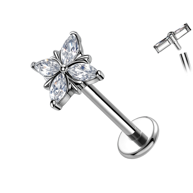 Titanium Labret with Four Crystals