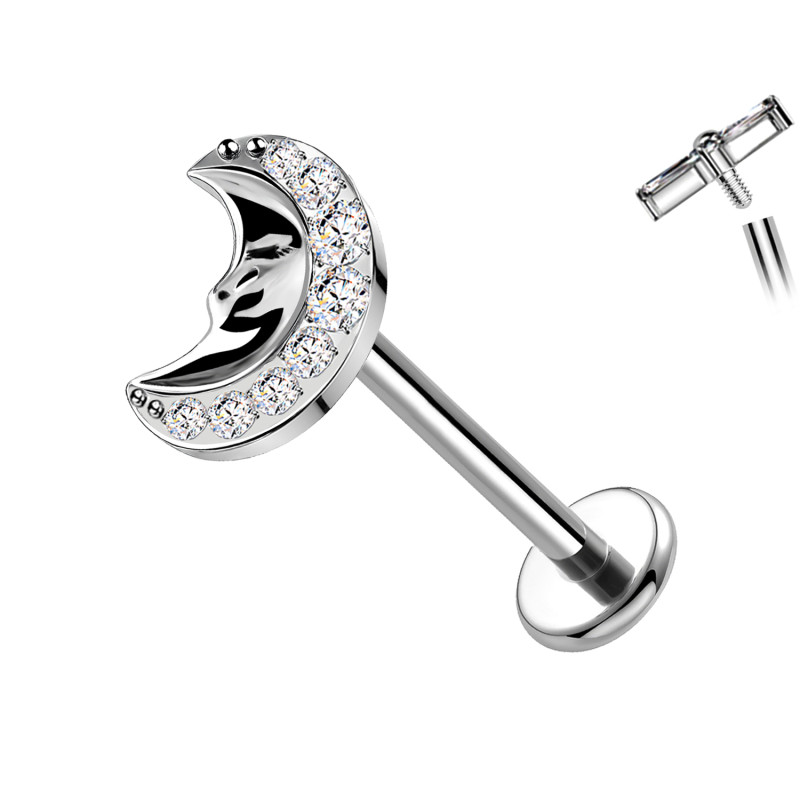 Titanium Labret with Moon and Crystals
