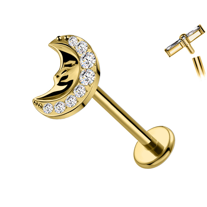 Titanium Labret with Moon and Crystals