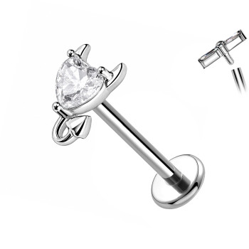 Titanium Labret with Heart and Cat