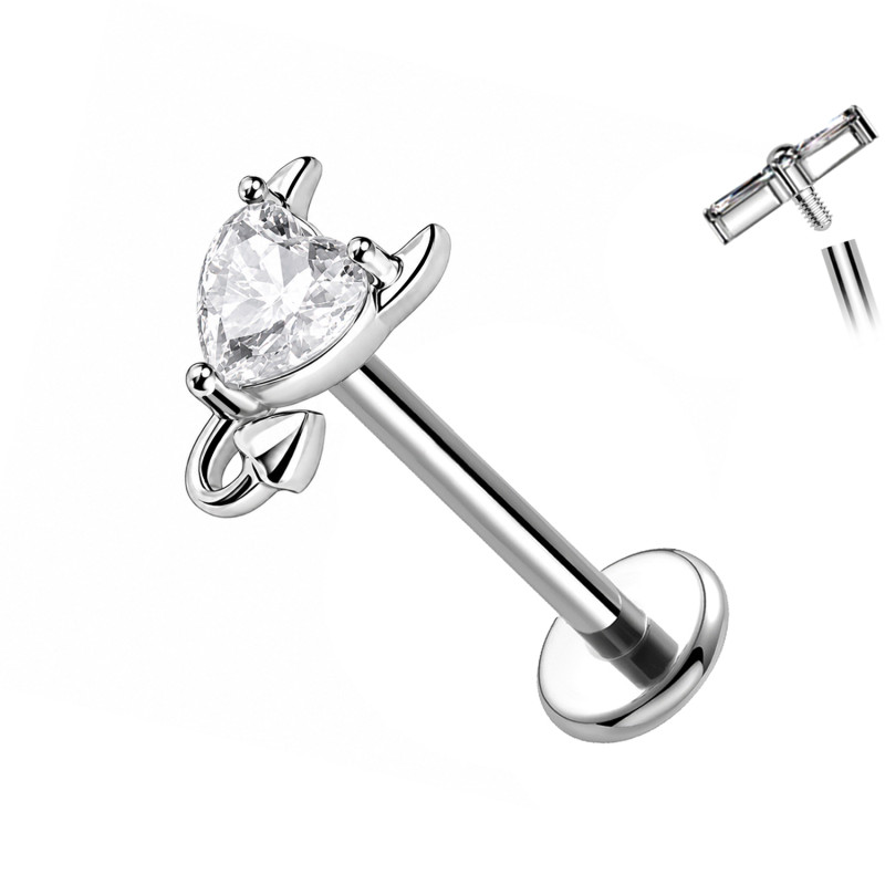 Titanium Labret with Heart and Cat