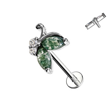 Piercing Labret Doppia Foglia in Agata Muschiata