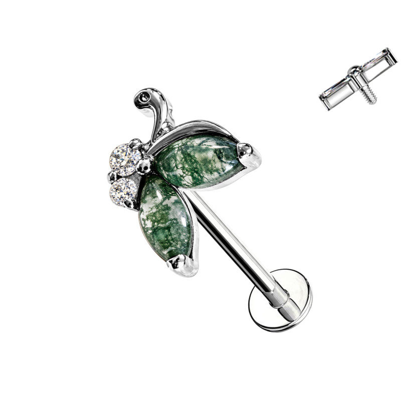 Piercing Labret Doppia Foglia in Agata Muschiata