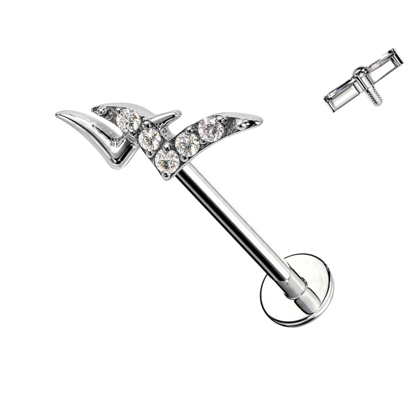 Piercing Labret in Titanio con Ali e Cristalli