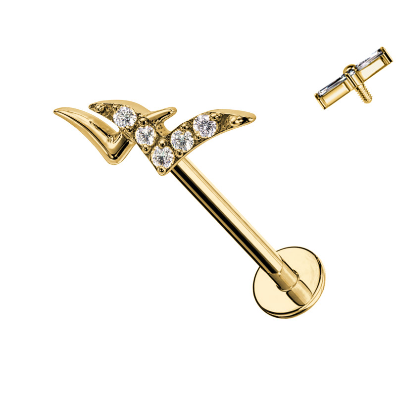 Piercing Labret in Titanio con Ali e Cristalli