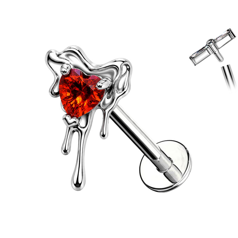 Piercing Labret con Cuore Gocciolante e Cristalli in Titanio