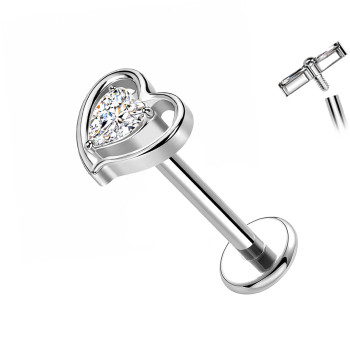 Piercing Labret Cuore con Cristallo in Titanio