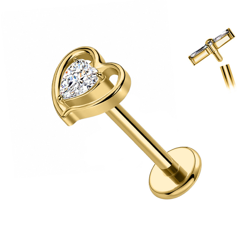 Piercing Labret Cuore con Cristallo in Titanio