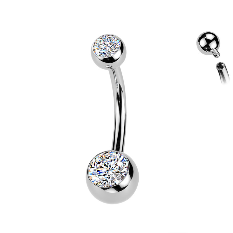Belly Button Piercing with Double Titanium Crystals-Inner