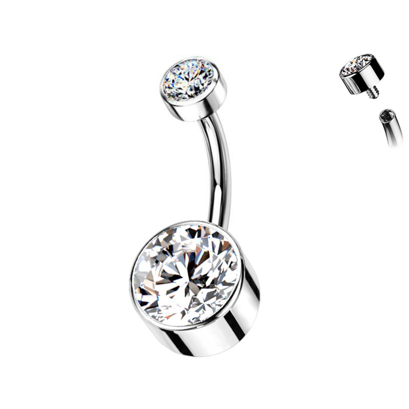 Belly button piercing with double Crystals in Titanium, Navel