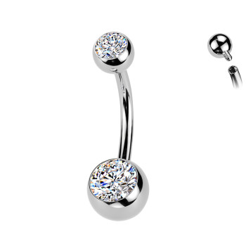 Belly Button Piercing with Double Titanium Crystals-Inner