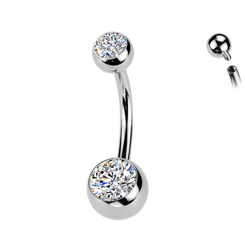 Piercing Ombelico con doppi Cristalli in Titanio-Interna
