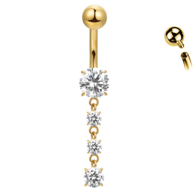 Titanium Banana Belly Button Piercing with Crystals, Navel