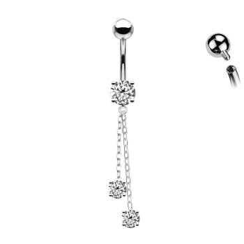 Titanium Banana Belly Button Piercing with Crystals and Chain