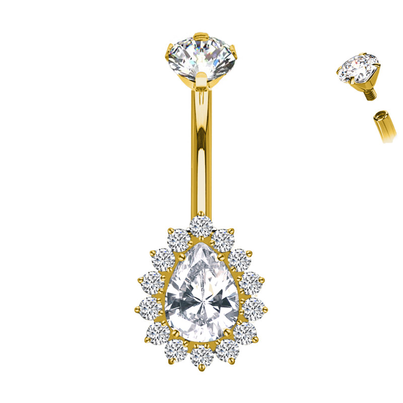 Titanium Banana Belly Button Piercing with Crystals, Navel