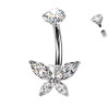 Piercing Banana Ombelico in Titanio con Cristallo a Forma Farfalla Decorata da Cristalli, Ombelico