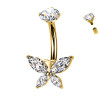 Piercing Banana Ombelico in Titanio con Cristallo a Forma Farfalla Decorata da Cristalli, Ombelico