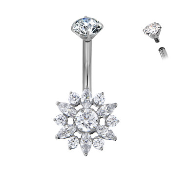 Titanium Navel Banana Piercing with Crystals