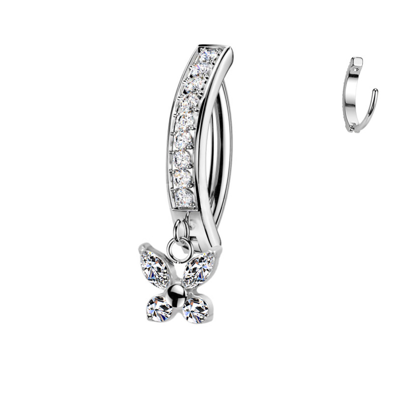 Titanium Banana Belly Button Piercing with Butterfly Pendant