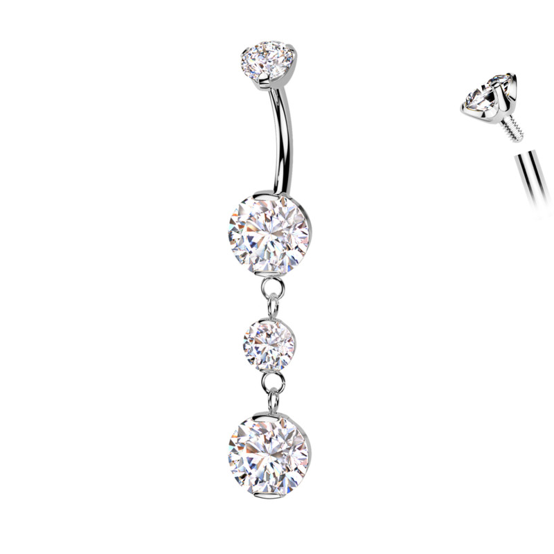 Piercing Banana Ombelico con Tre Cristalli Pendenti