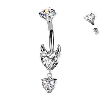 Piercing Ombelico in Titanio con Cuore Diavolo e Cristalli Pendenti