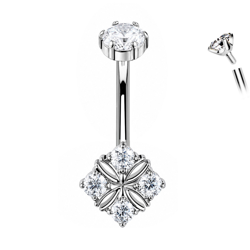Navel Piercing with Round Crystal Flower