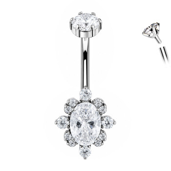 Piercing Ombelico con Cristallo Ovale e Zirconi