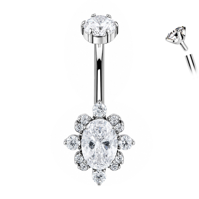 Piercing Ombelico con Cristallo Ovale e Zirconi