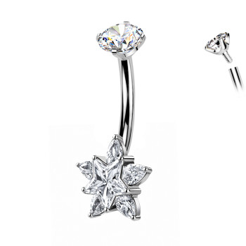 Piercing Ombelico in Titanio con Stella su Fiore di Cristalli