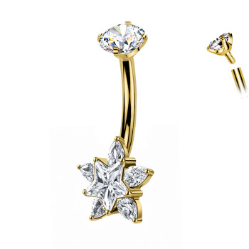 Piercing Ombelico in Titanio con Stella su Fiore di Cristalli