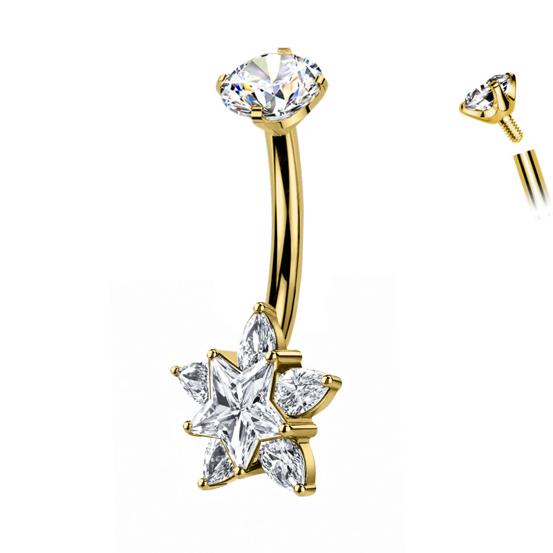 Titanium Navel Piercing with Star on Crystal Flower