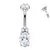 Titanium Navel Piercing with Oval Crystal and Trio of Zircons